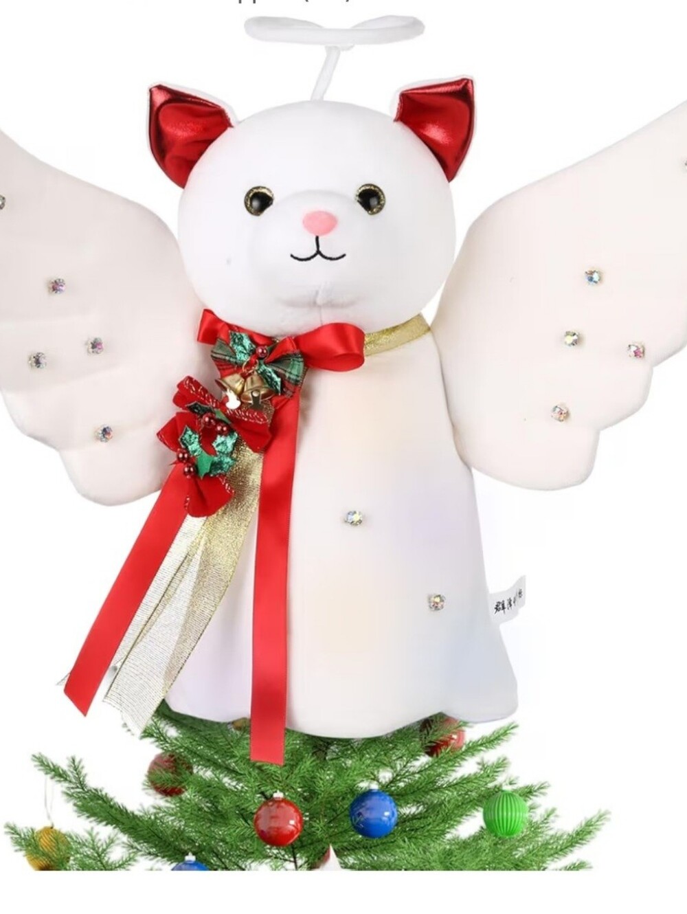 NWB White Angel Cat Tree Topper with Red Accents